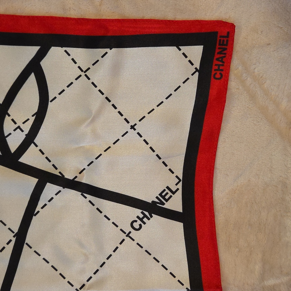 CHANEL Black, White, and‎ Red 100% Silk Scarf - Picture 3 of 7